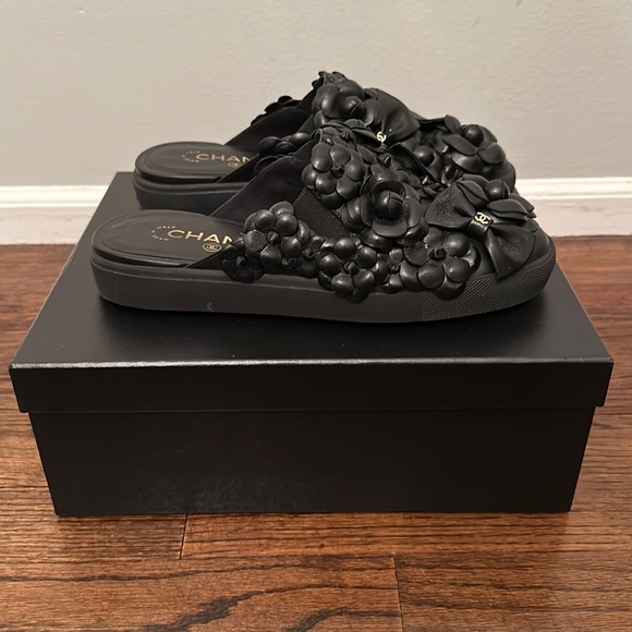 CHANEL, Shoes, Chanel Black Mules Size 385